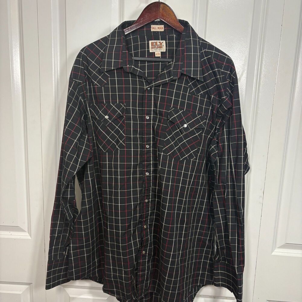 Ely Cattleman 2XL Tall Pearl Snap Western Shirt Plaid Cottagecore Rodeo Vibe